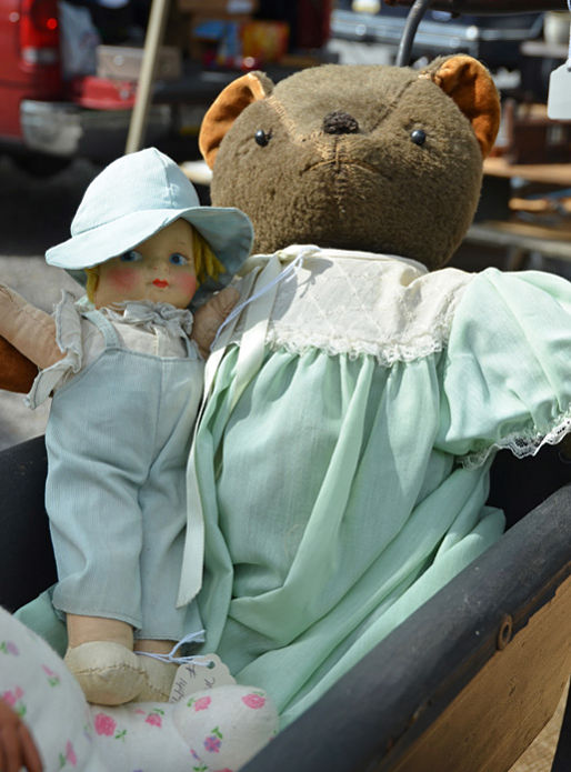 Vintage teddy bear and doll