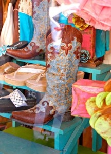 Boots in a shop window in Fredericksburg, TX